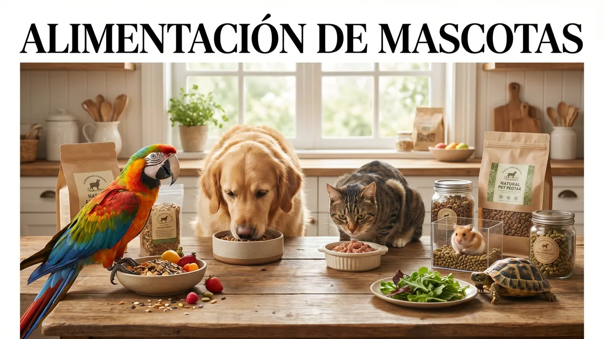 Ilustración naturalista de varias mascotas exóticas