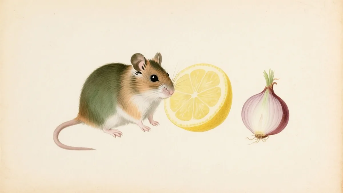 Ilustración naturalista de un jerbo junto a alimentos prohibidos marcados