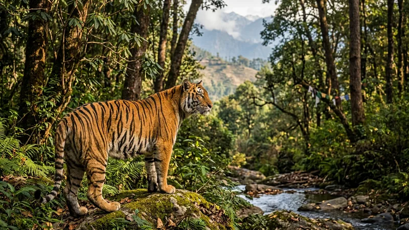 Ilustración naturalista de animales de Asia alimentándose de hierbas, hojas en asia