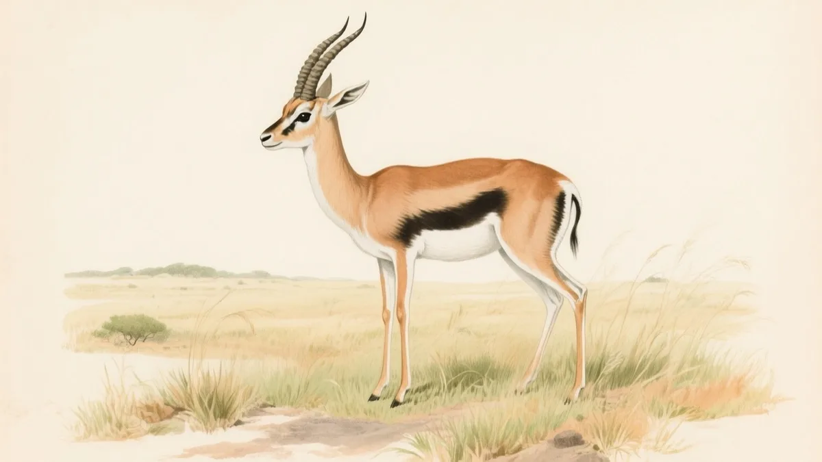 Ilustración naturalista de gacela de Thomson en sabana africana