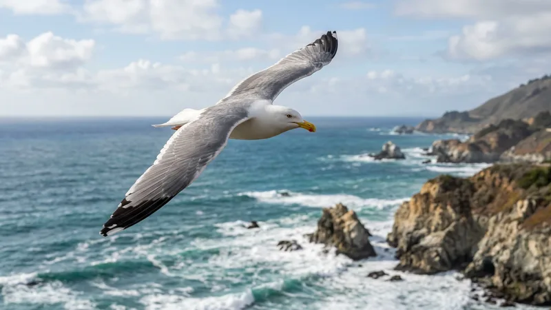 Ilustración naturalista de gaviotas alimentándose de peces, invertebrados en volador