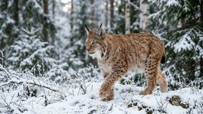 Ilustración naturalista de linces alimentándose de conejos, liebres en bosques y matorrales del hemisferio norte