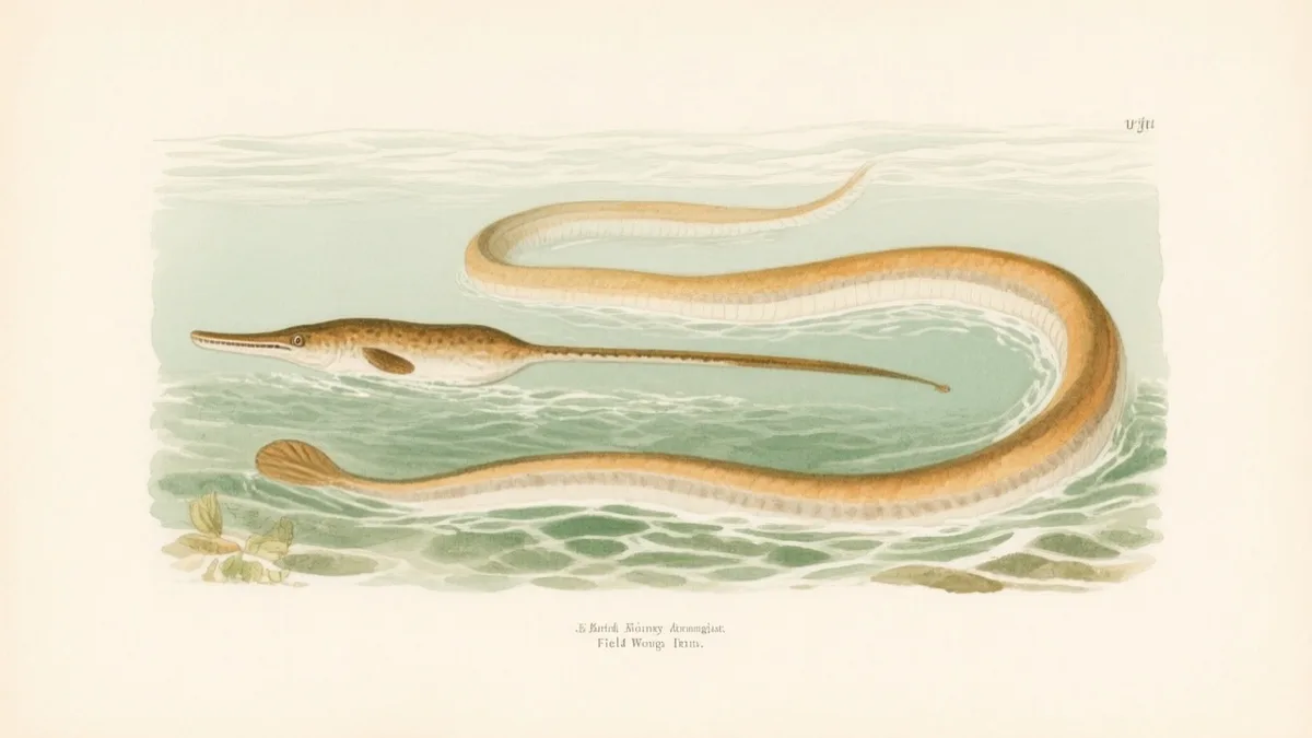 Ilustración naturalista de pez remo serpenteante en aguas oceánicas
