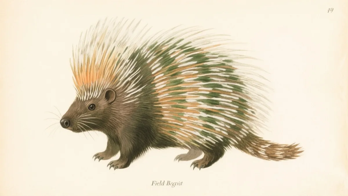 Ilustración naturalista de puercoespín europeo con púas erizadas