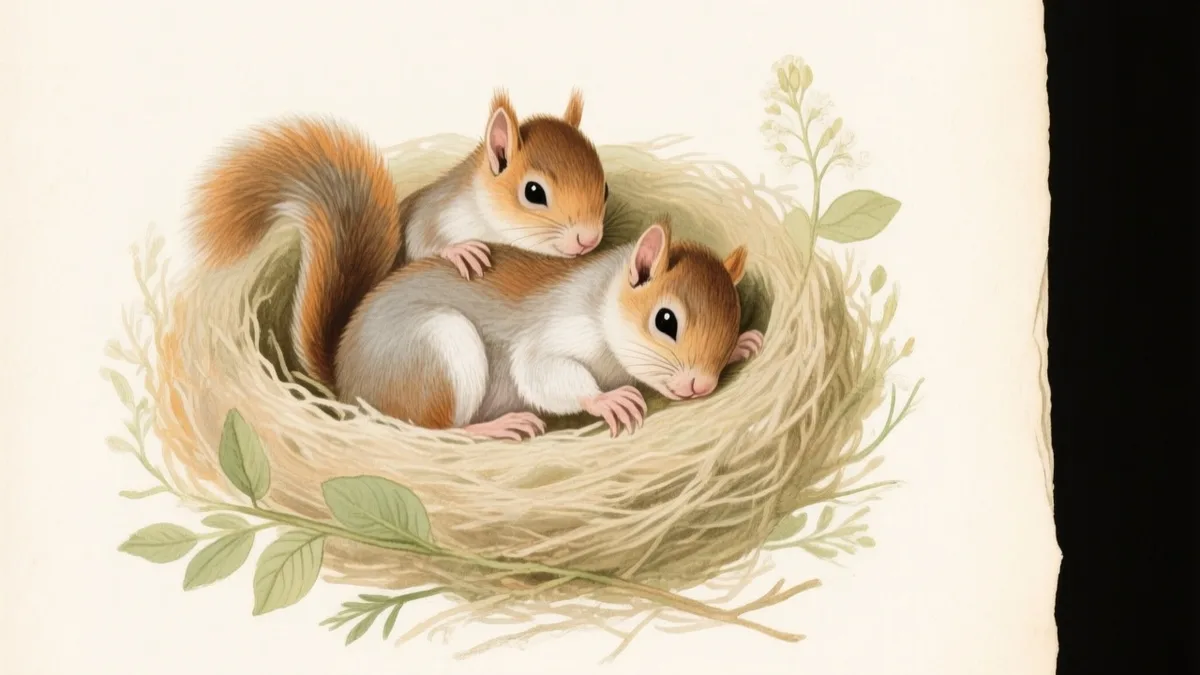 Ilustración naturalista de ardillas bebés