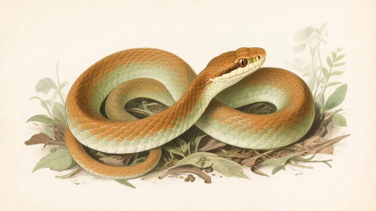 Ilustración naturalista de víbora terciopelo en posición defensiva