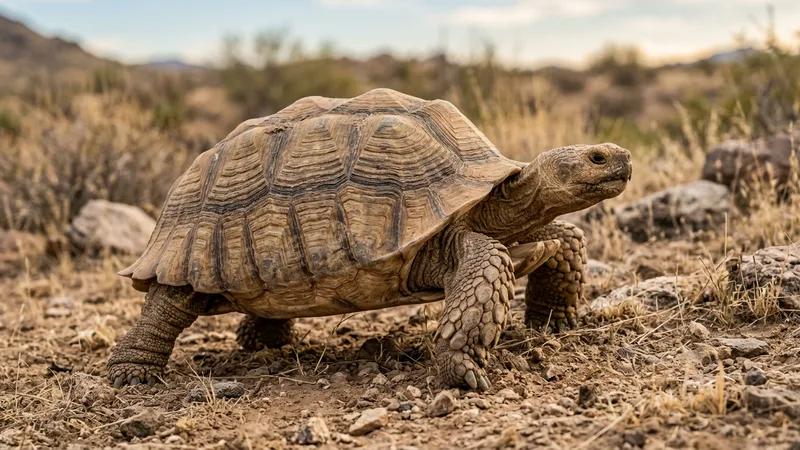 Ilustración naturalista de tortugas sulcata alimentándose de gramíneas, hierbas en sahel africano y mascota