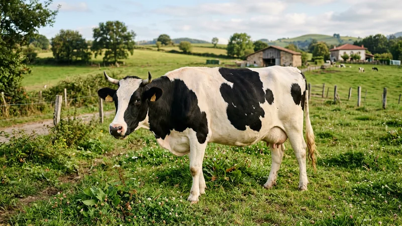 Ilustración naturalista de vacas alimentándose de pasto, forraje en animal de granja